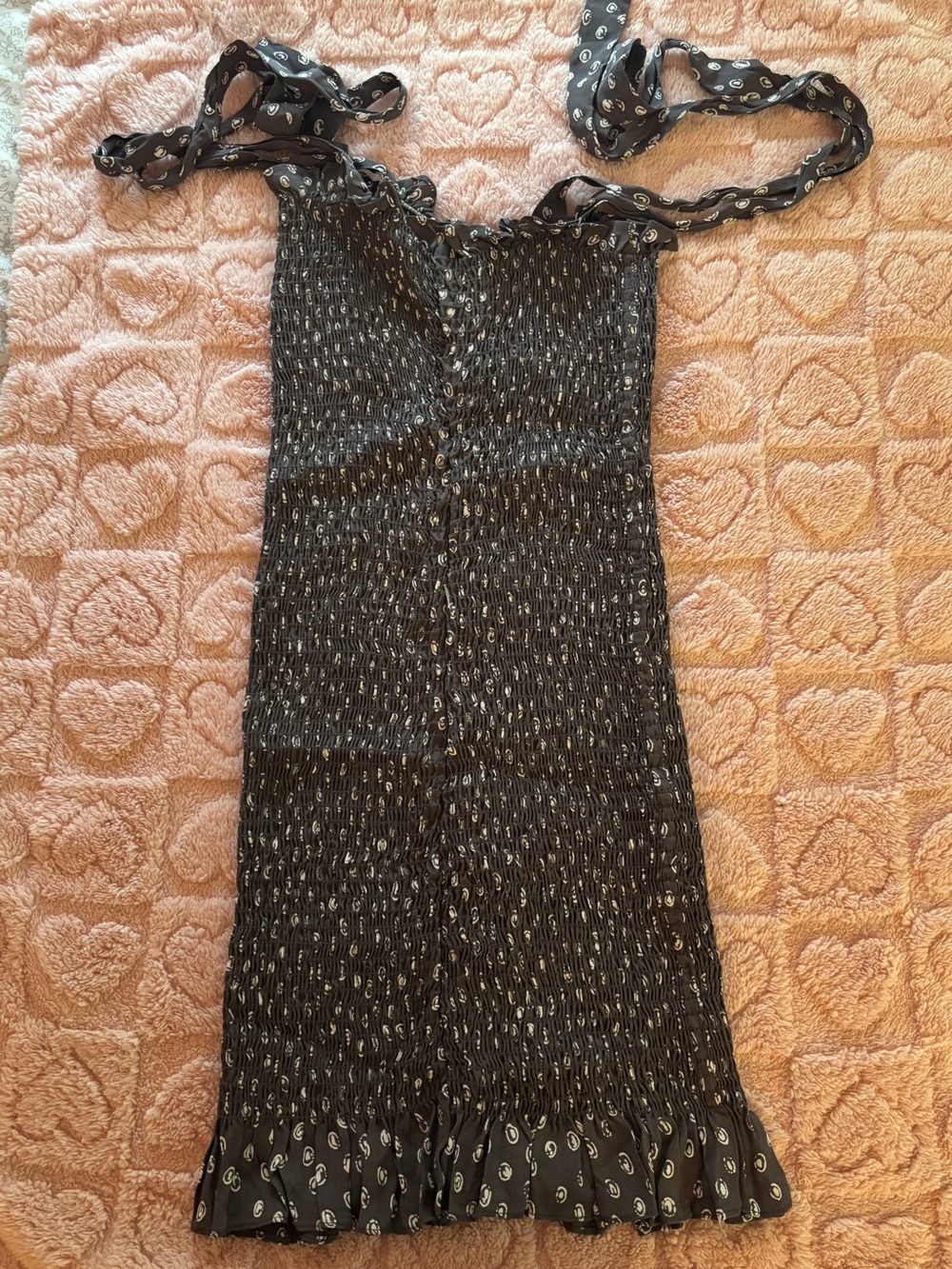 Free People Smocked Dress in Charcoal Gray with White Print